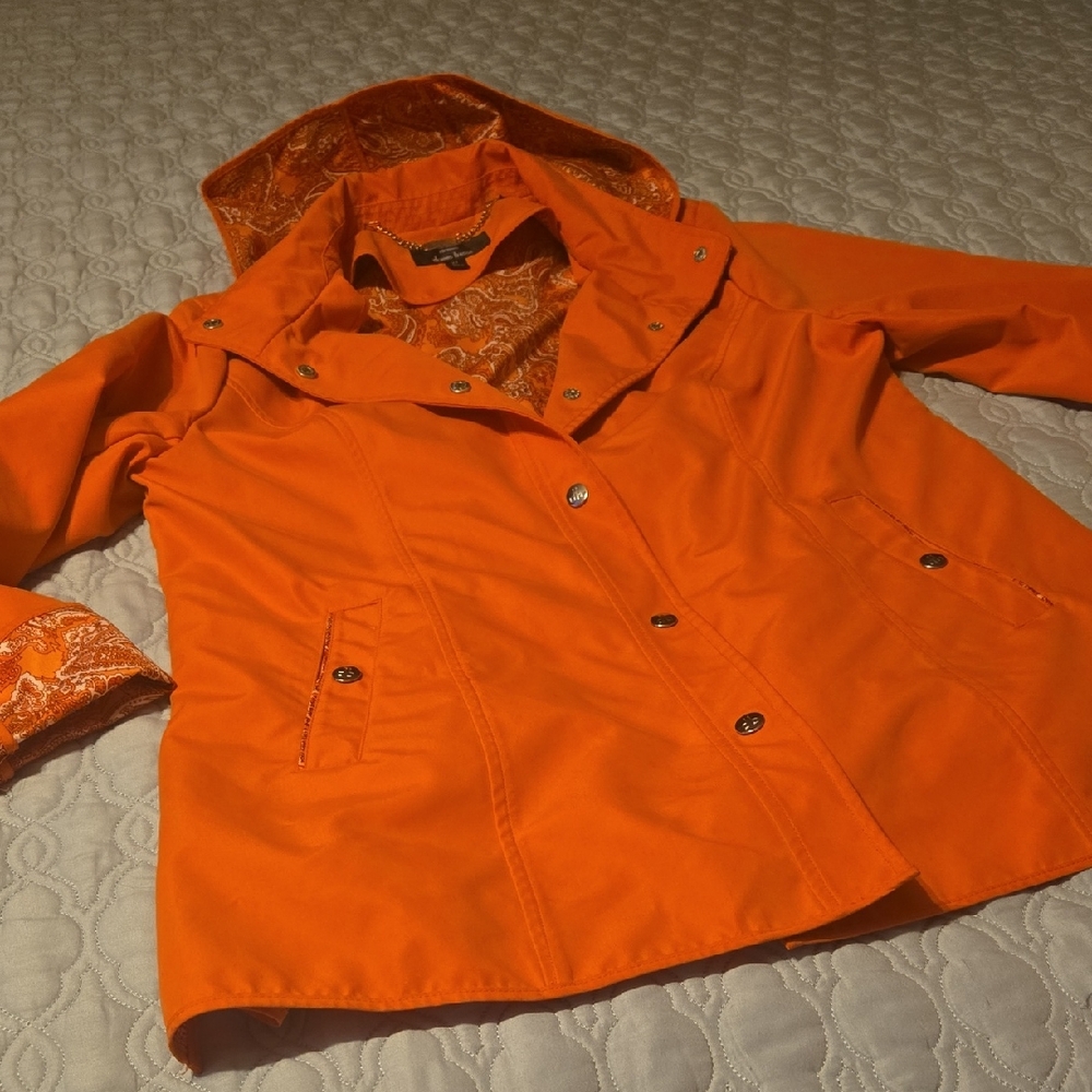 Orange Women's Jacket with Hood Paisley Lining